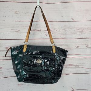 Coach Black Patent Purse Handbag Satchel Leather Straps